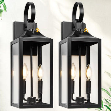 19" Black Dusk to Dawn Outdoor Light Fixture, Large Outdoor Lantern 2-Light