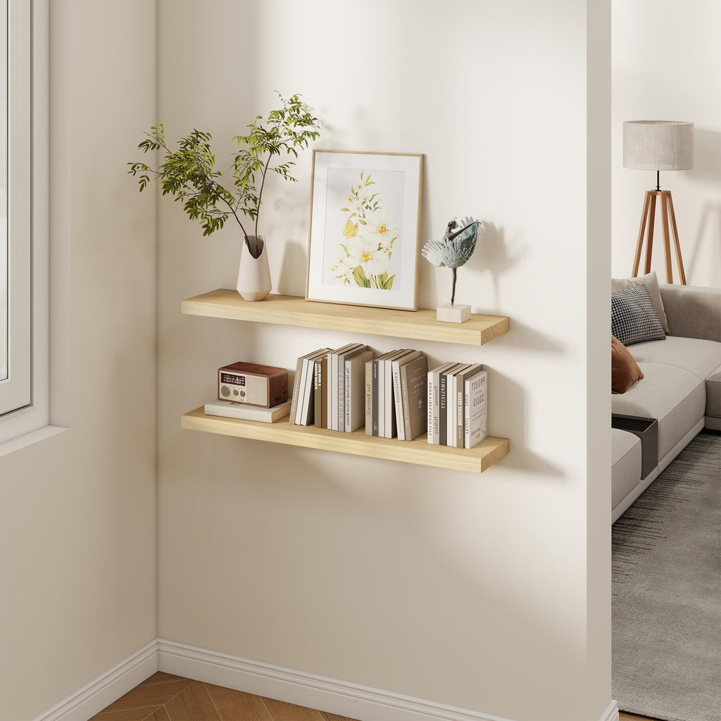 Rustic Real Wood Floating Shelves, 8 Inch Deep Floating Shelf Wall Mounted, 36" W x 8" D Wall Shelves Storage Shelves