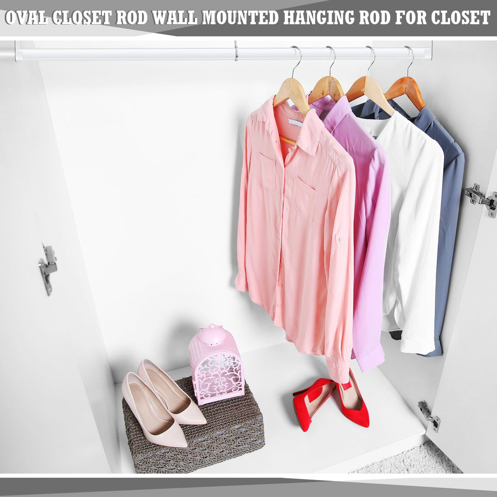 Oval Closet Rod Kit with End Caps Brackets, White