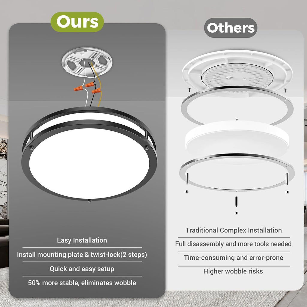 13inch Flush Mount Ceiling Light Fixture 2 Pack, Dimmable & 5 Color Temperatures Ceiling Light Black, 24W 3000K 3500K