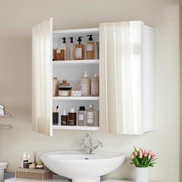 Medicine Cabinet Mirror with 2 Doors, Mount or Recessed Bathroom Wall Cabinet, Bathroom Mirror with Storage 3