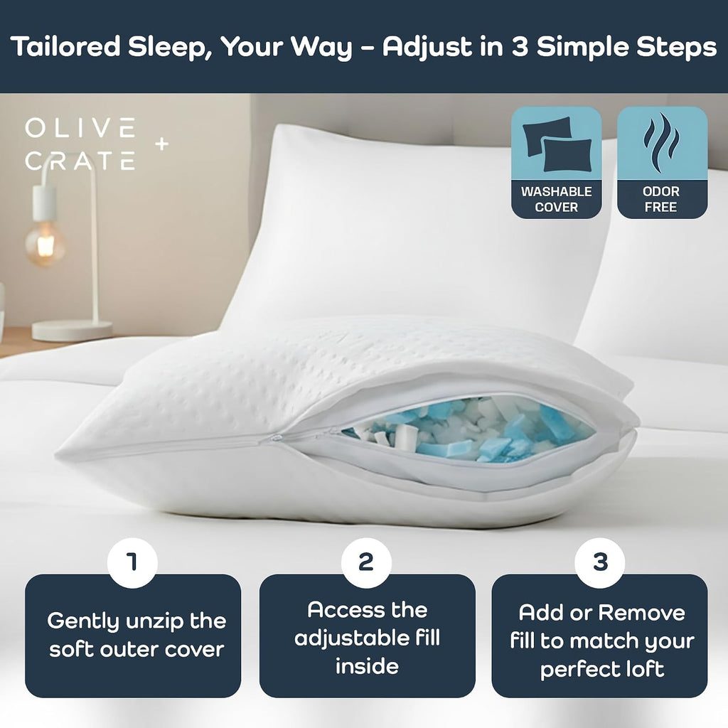 Adjustable Loft Shredded Memory Foam Pillow - Queen Size | BreathePureTM Breathable Pillow, Hypoallergenic
