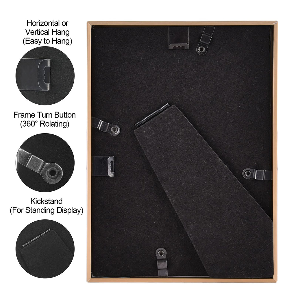 4x6 Brushed Brass Aluminum Frame, Fits 3x5 Mat, HD Glass, 4Pack
