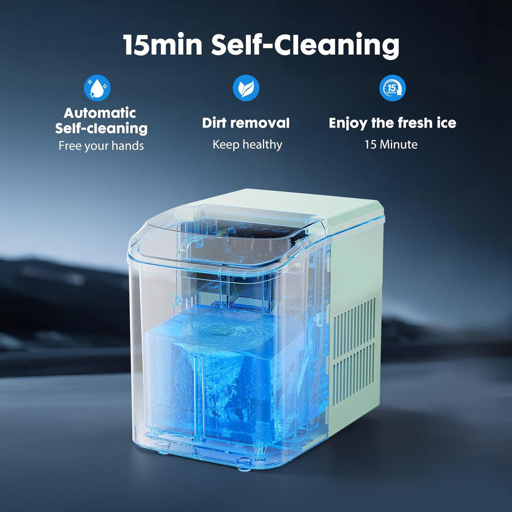 Nugget Ice Maker Countertop, Portable Ice Machine with 1.7L Water Tank, 26LBS/24H Fast Production, Auto-Cleaning & Quiet Operation, with Basket & Scoop, for Home Party Camping RV, Green