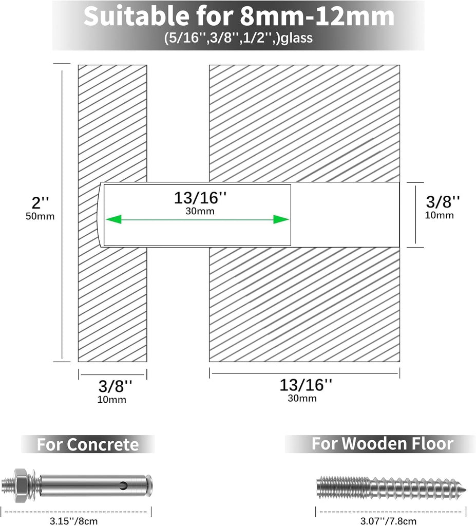 24 Pack 2"x2" SS316 Glass Railing Standoff Solid Heavy Duty Black
