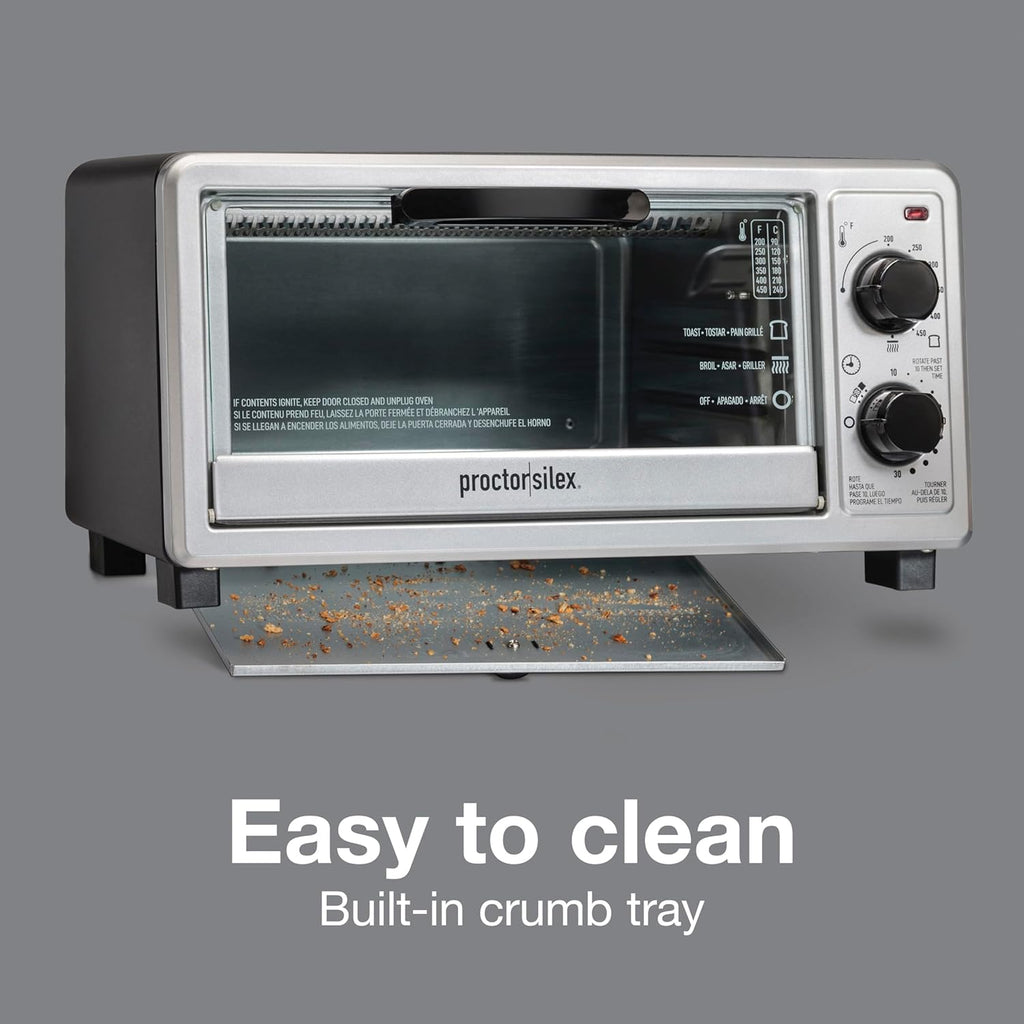 4 Slice Countertop Toaster Oven, Multi-Function with Bake, Toast and Broiler, 1100 Watts, 30 min timer and auto