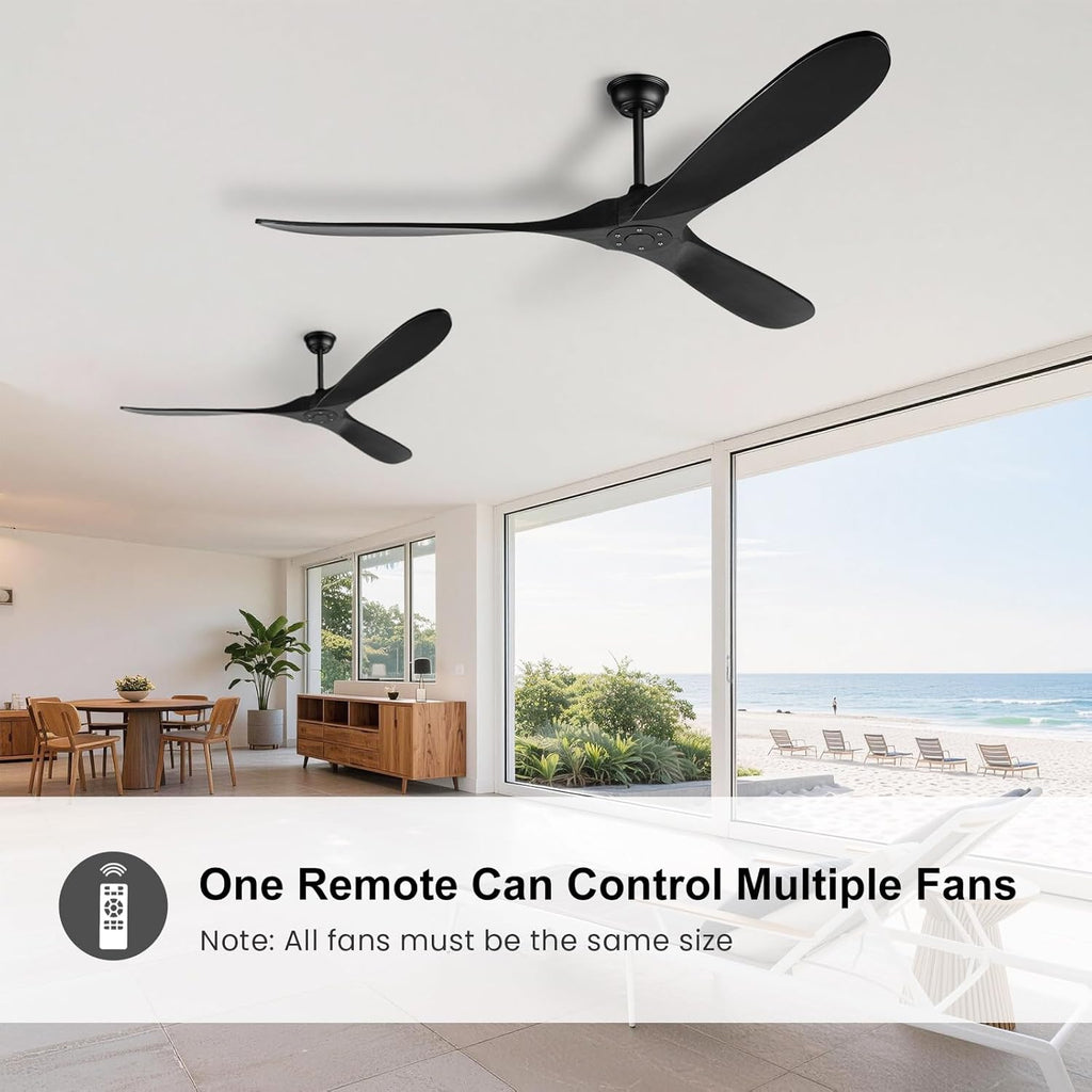 60 Inch Black Ceiling Fan No Light，Indoor Outdoor 3 Blade Wood Ceiling Fans Without Lights for Patios Bedroom Living