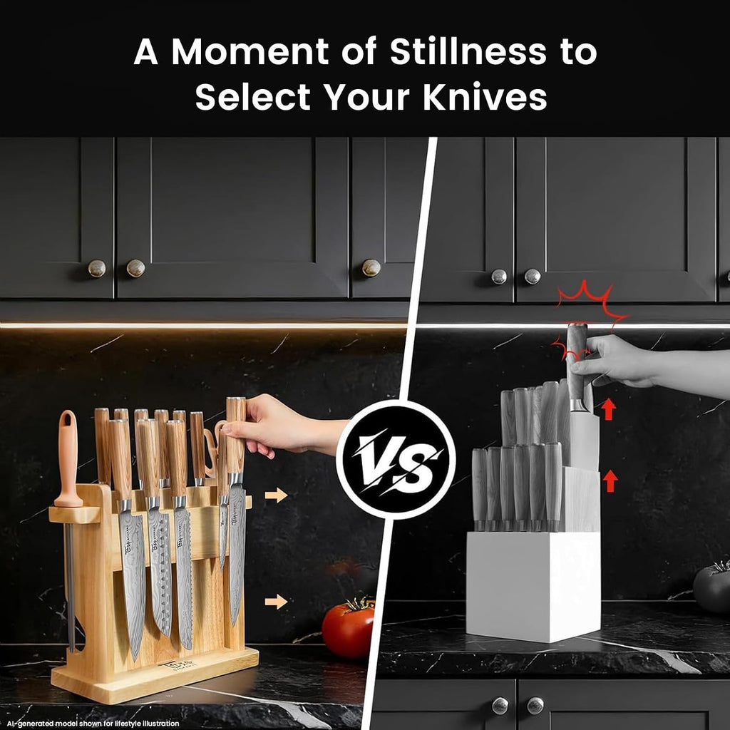 2026 Upgrade Japanese Kitchen Knife Set with Torii-Style Block | 14-Pieces Knife Set , German DIN1.4116 Steel