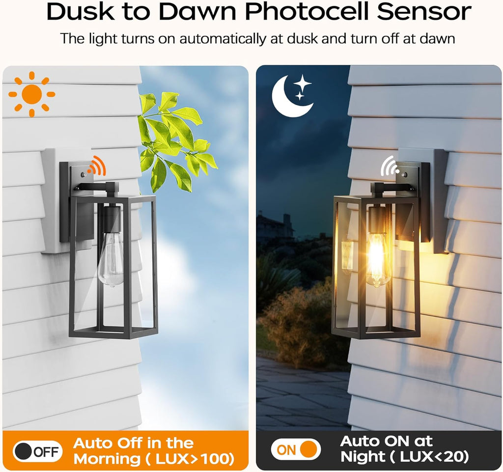 Dusk to Dawn Outdoor Light Fixtures Wall Mount, Sensor Porch Lights, Anti-Rust Exterior Wall Sconce Lighting Lamp