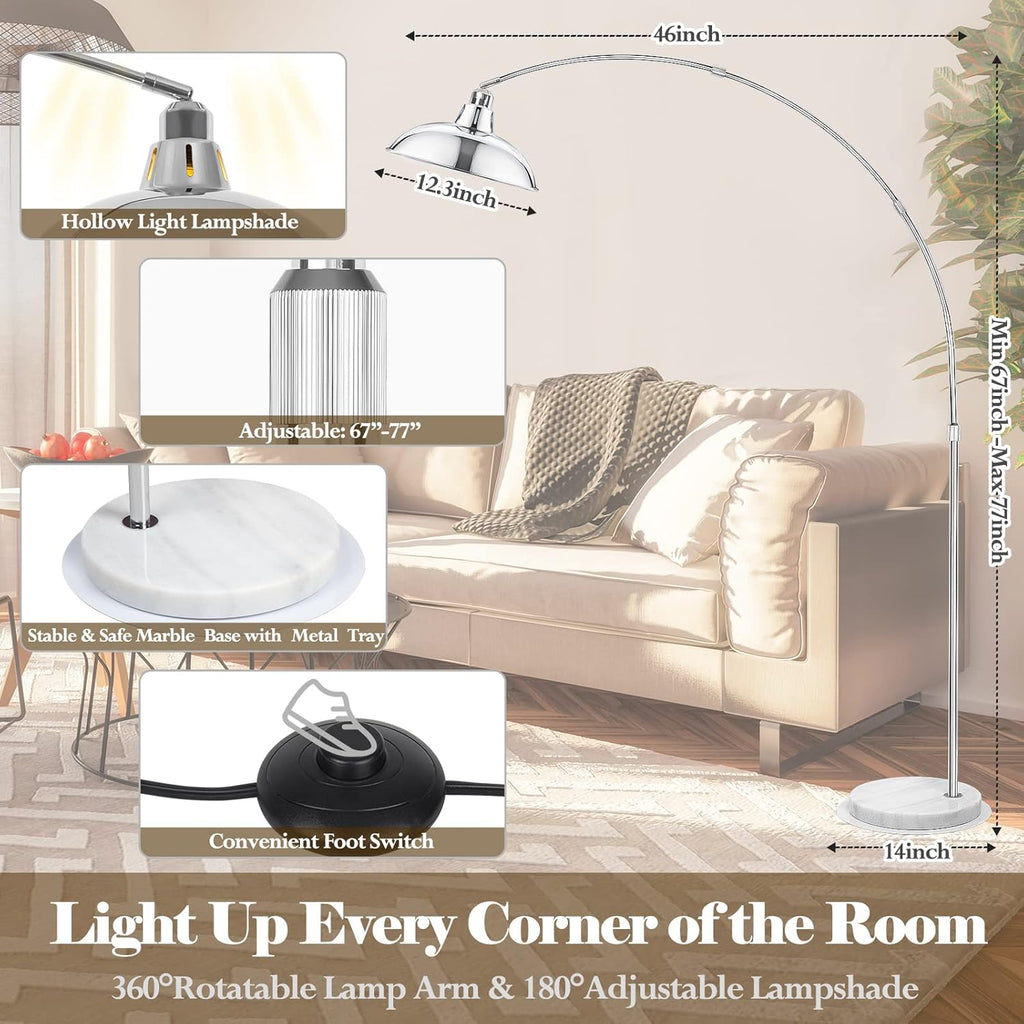Modern 77" Arc Floor Lamp - Adjustable Sliver Standing Lamp, Rotatable Arch Metal Pole Task Lamp Over The Couch