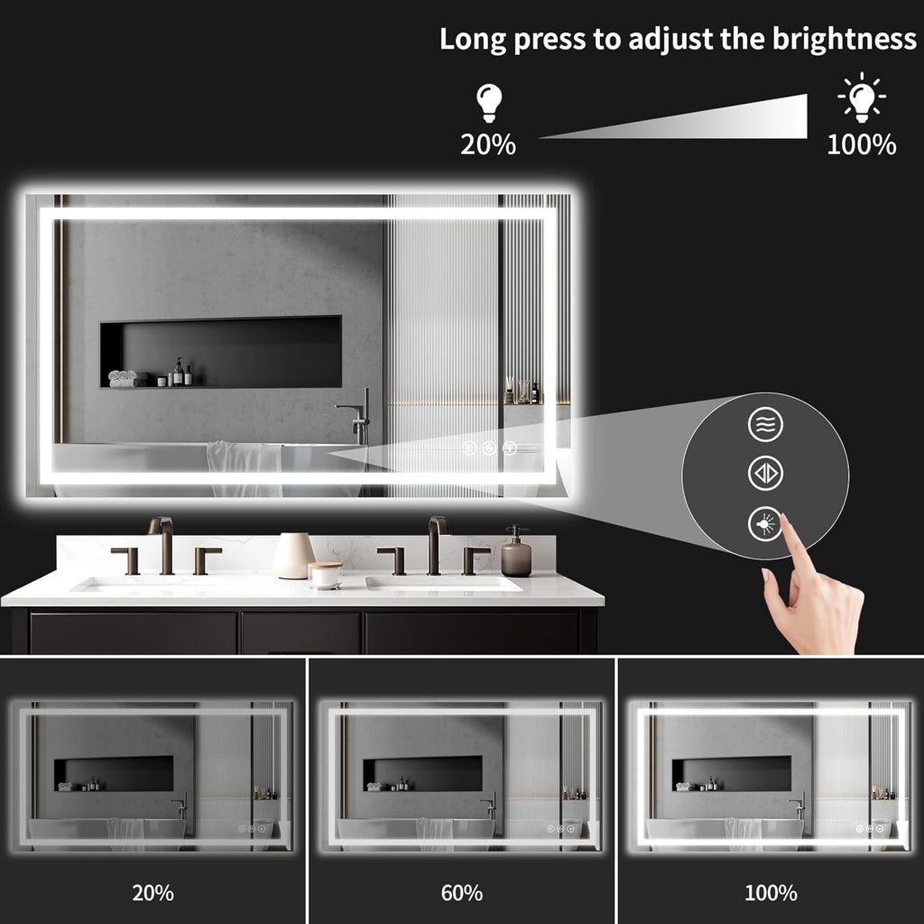 30"x48" LED Bathroom Mirror with Lights, Dimmable，Anti-Fog，Bathroom Vanity Mirror for Wall, Backlit + Front Lit