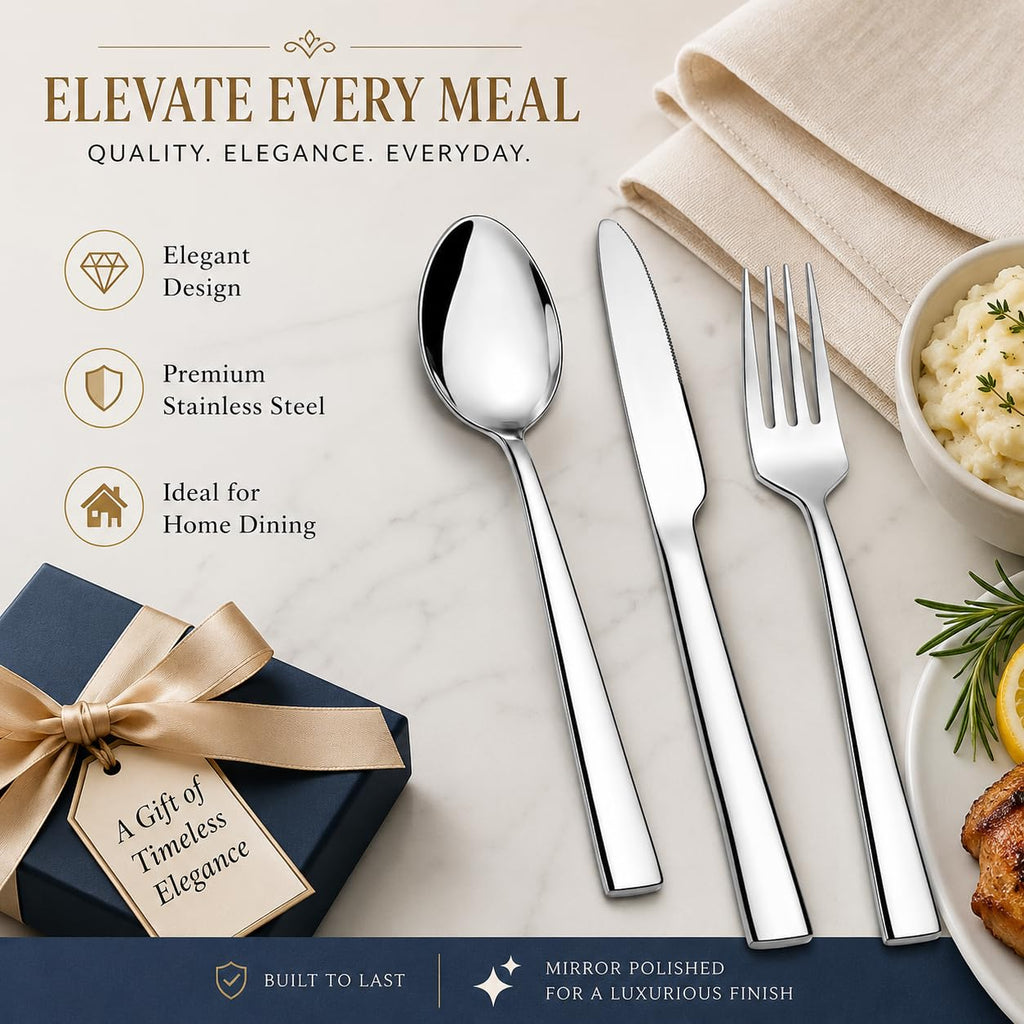 24-Piece Stainless Steel Silverware Set for 8, Mirror Polished Flatware Set Includes 8 Dinner Knives, 8 Dinner Forks