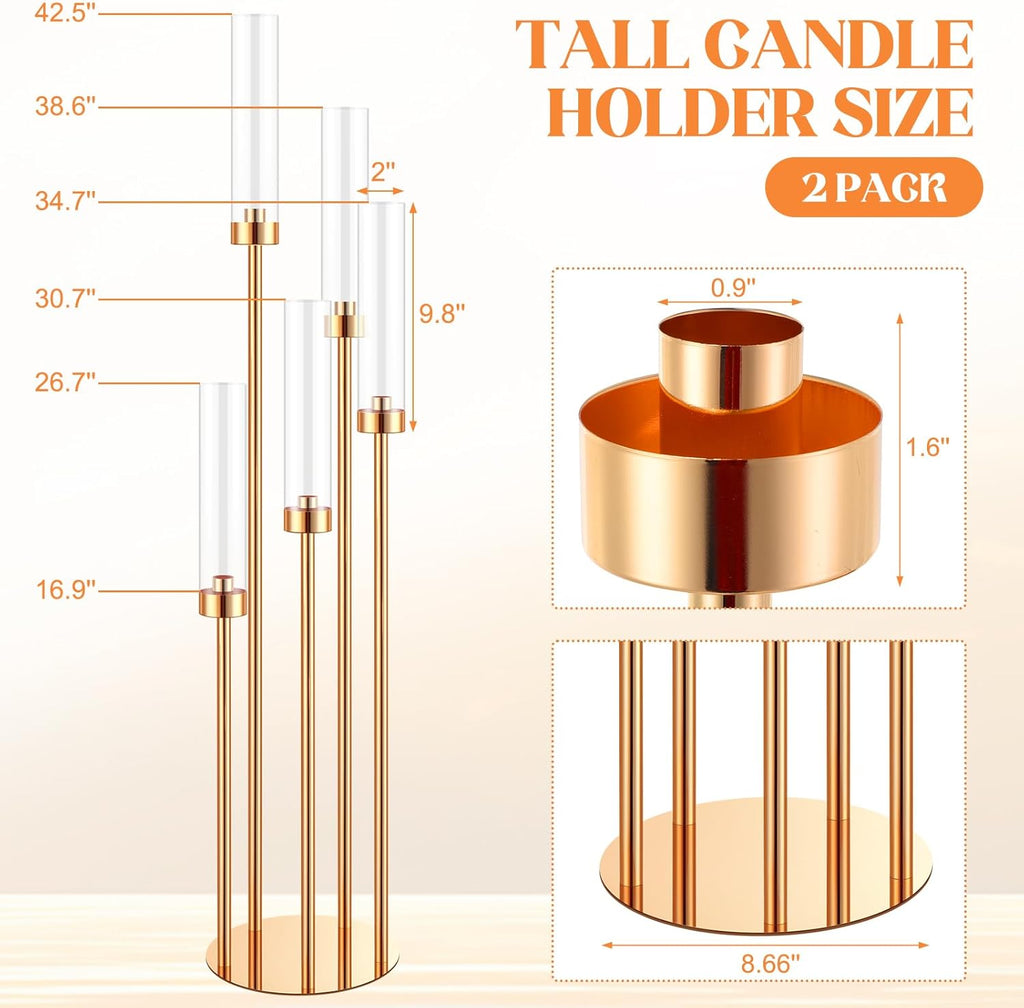 5 Arm Candelabra Centerpieces for Tables 42.5'' Tall Floor Candle Holder Metal Candlestick Stand with Acrylic