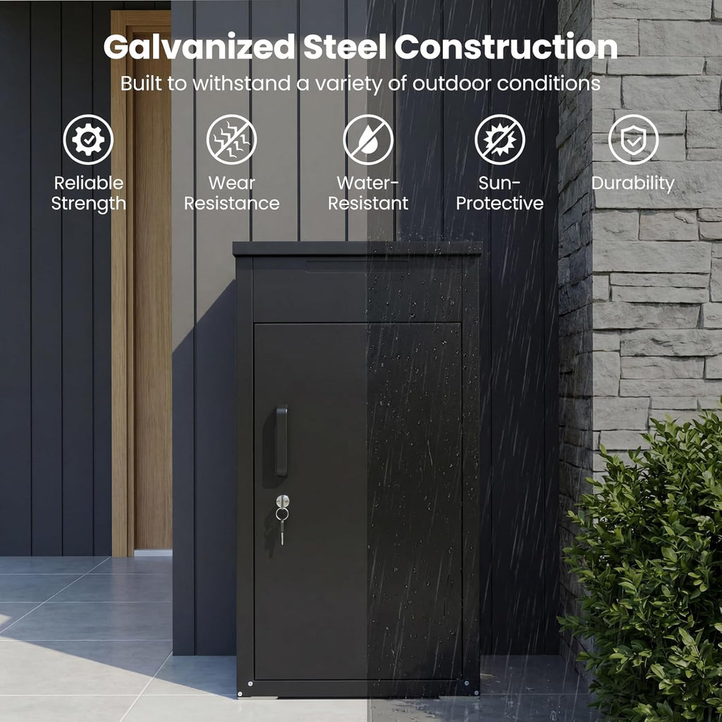 Package Delivery Boexes 18" x 17.5" x 34" Galvanized Steel Parcel Drop Boxes with Lock, Anti-Theft Design