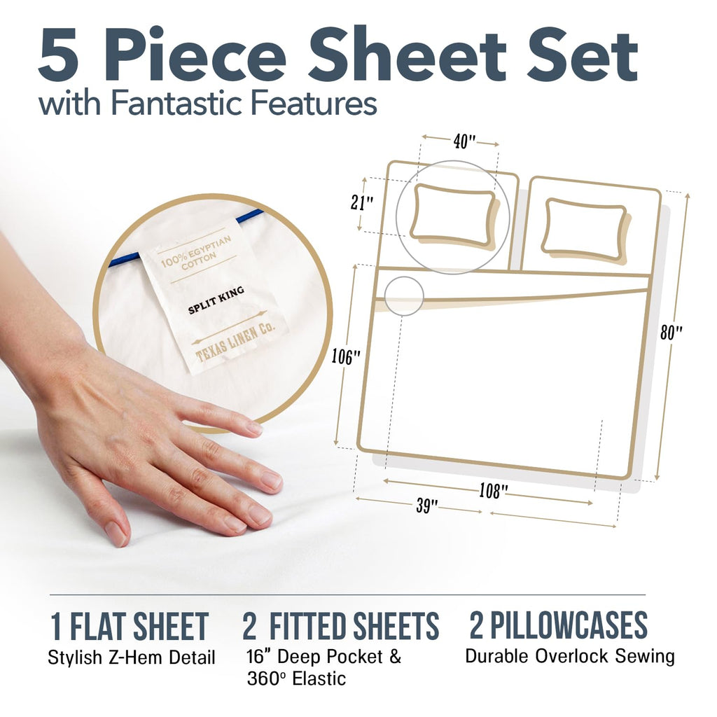 400 Thread Count Split King Sheets Sets for Adjustable Bed