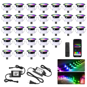 LED Deck Lights Kit, 30 Pack 1.22" WiFi Smart RGBW+IC Multicolor
