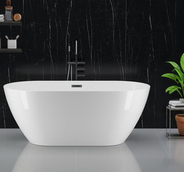 Freestanding Bathtubs 67 inch Acrylic Stand Alone Tub - White Finish with Chrome Drain, Deep Ergonomic Oval Soaking