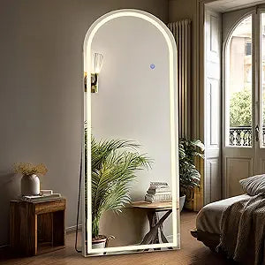 Arched Full Length Mirror with Light - 20"×63" Led Floor Standing Mirror with 3 Color Lights & Wall Mounted, Dressing