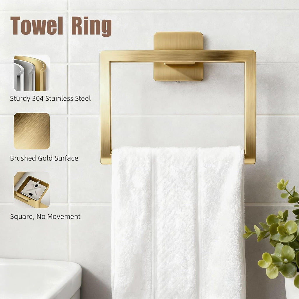 Brushed Gold Bathroom Accessories Hardware Set, 7-Pieces Stainless Steel Towel Racks , 16 Inch Towel Bar, Towel