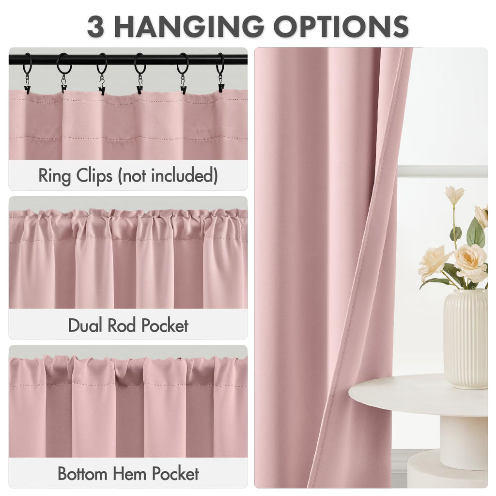 Short 45 Inch Kitchen Window Cafe Curtain Light Pink Set of 4