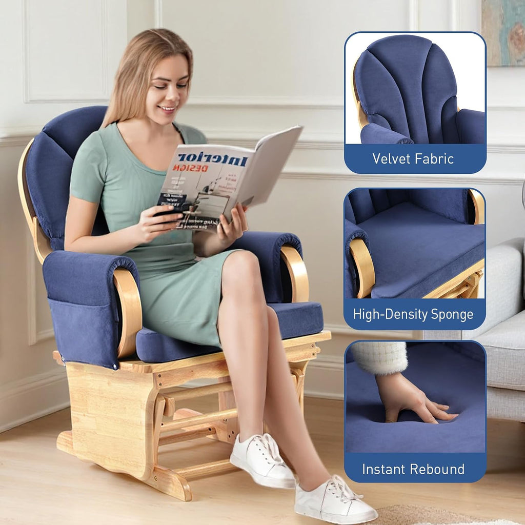 Wood Base Glider Rocker Chair, Baby Feeding and Rocking Chair Nursery Rocking Chairs with Silent Swing Solid Hardwood
