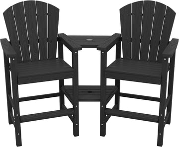 Tall Adirondack Chairs Set of 2 with Double Layer Connecting Tray, HDPE Bar Height Outdoor Chairs, Wood-Like