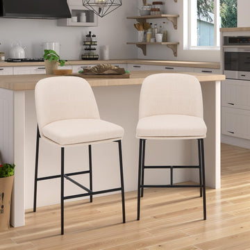 Counter Height Bar Stools Set of 2, 25 Inch Modern Fabric Kitchen Island Stools with Back, Upholstered Counter