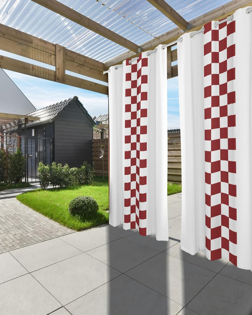 Outdoor Curtains (1 Panel) Waterproof, Minimalist Red Buffalo Check Plaid Farmhouse Farm Theme Grommet Weatherproof Outsides