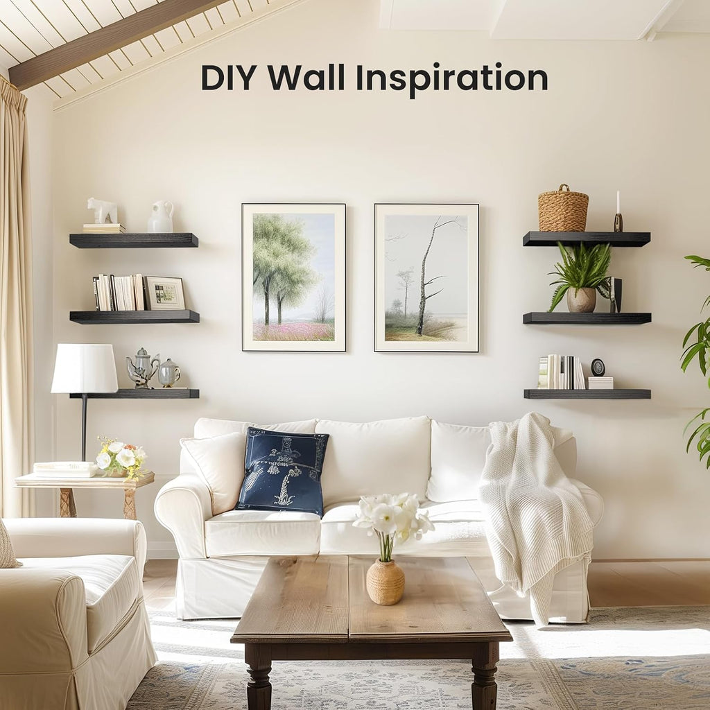 Floating Shelves Black, Wall Shelves with Invisible Brackets , Set of 3 - AMFS07