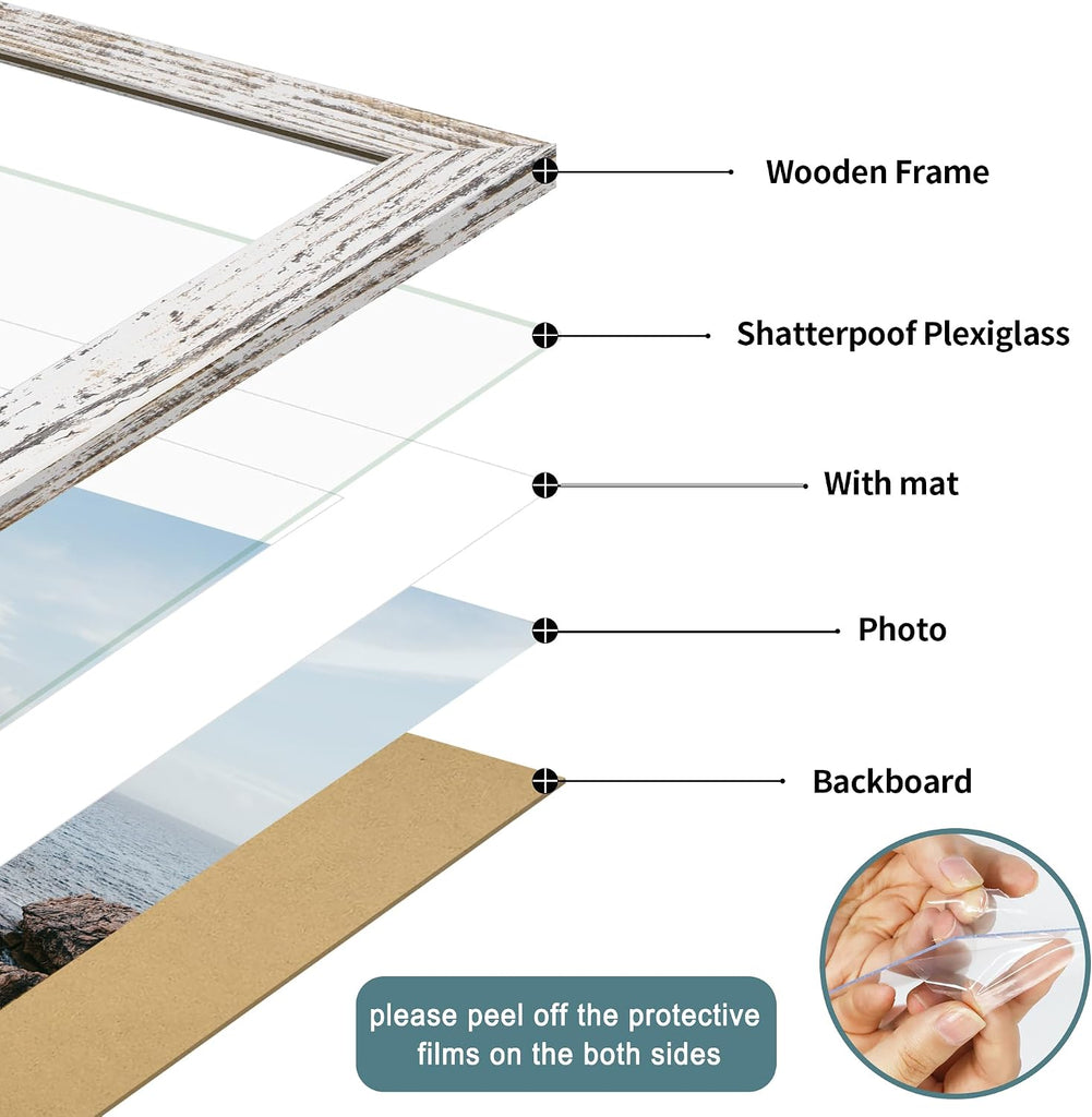 24x36 Poster Frame Set of 2 with Plexiglass, Distressed White Wood Frames Display 20x30 Picture with Mat or 24 x 36