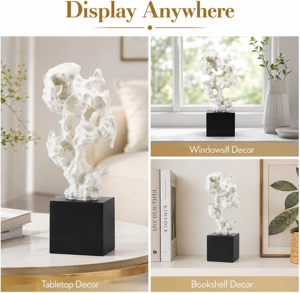 11.8" Modern Abstract Sculpture | Stone Home Decor, Resin White and Black Art Statues , Coffee Table Centerpiece, TV
