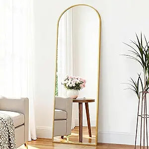 56"X14" Arched Full Length Mirror with Stand, Full Body Mirror with Aluminum Frame, Freestanding/Leaning/Wall-Mounted,
