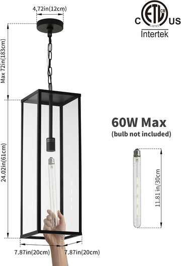 24" Outdoor Pendant Lights for Front Porch Outside Lighting Fixture for Patio Hanging Lamps for House Exterior