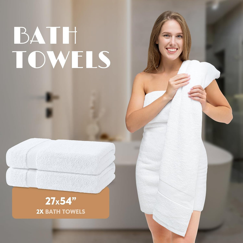Bath Towel Set of 6 - 100% Cotton Highly Absorbent Towels , 2 Luxury Bath Towels 650GSM, 2 Hand Towels, 2 Washcloths