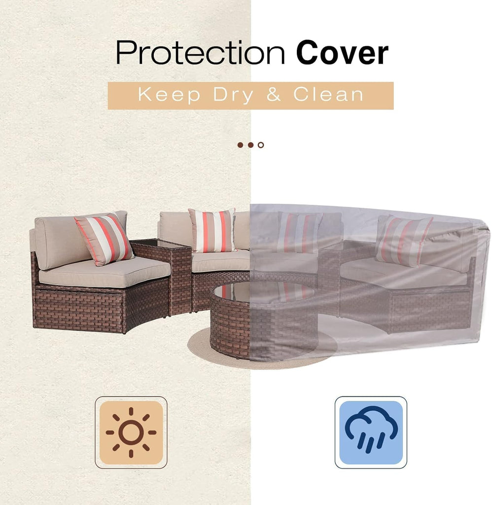 7-Piece Modular Outdoor Curved Sectional Patio Conversation Set | with Round Coffee Table, Side Tables, Waterproof