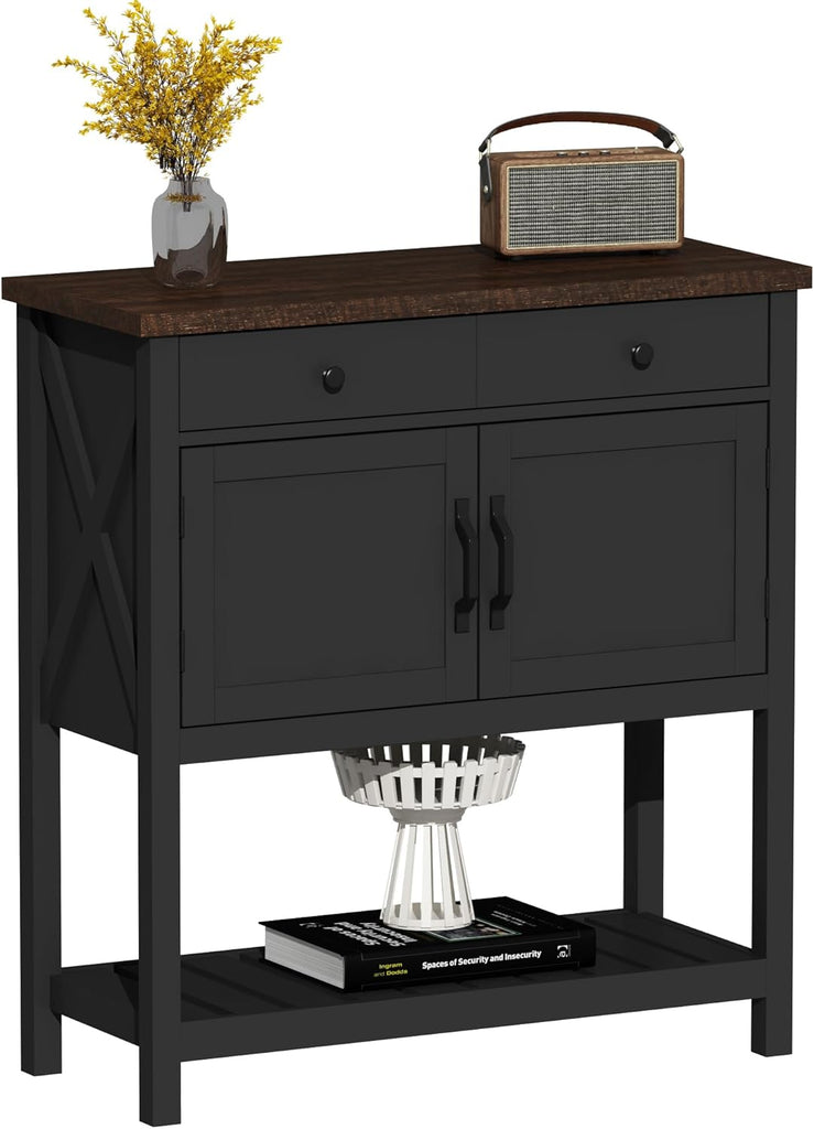 Farmhouse Console Table, Entryway Table with Storage Shelf, Coffee Bar Cabinet, Narrow Buffet Sideboard for Kitchen