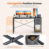 47 Inch Computer Desk with Drawers, Writing Desk with X-Shaped Reinforcement