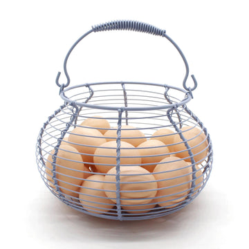 Elegant Wire Egg Basket with swimming Handle Primitives Vintage Gathering Basket. Light Blue (7-3/4"Dia. X 5"H Blue)