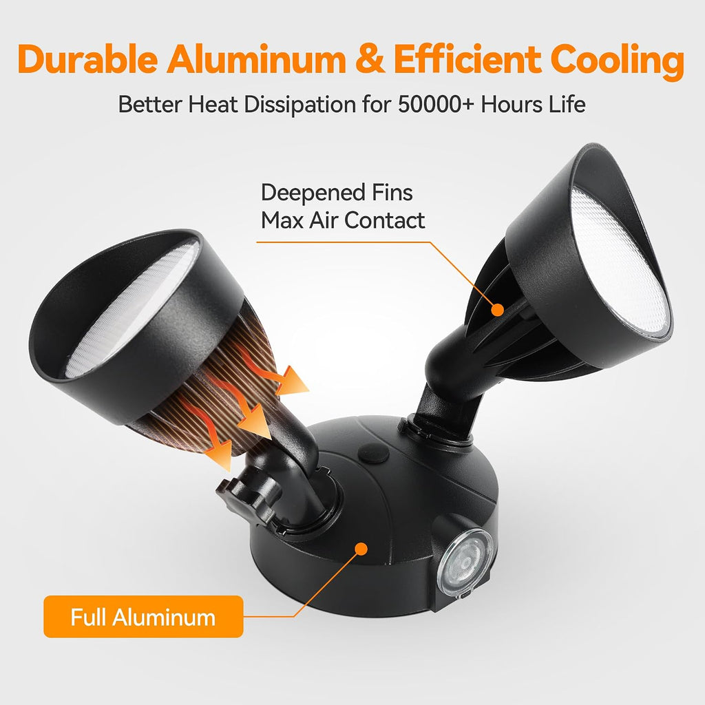 45W 5500LM Dusk to Dawn Flood Lights Outdoor, Dual Head LED Outdoor Security Lights, 5000K Daylight, IP65 Waterproof