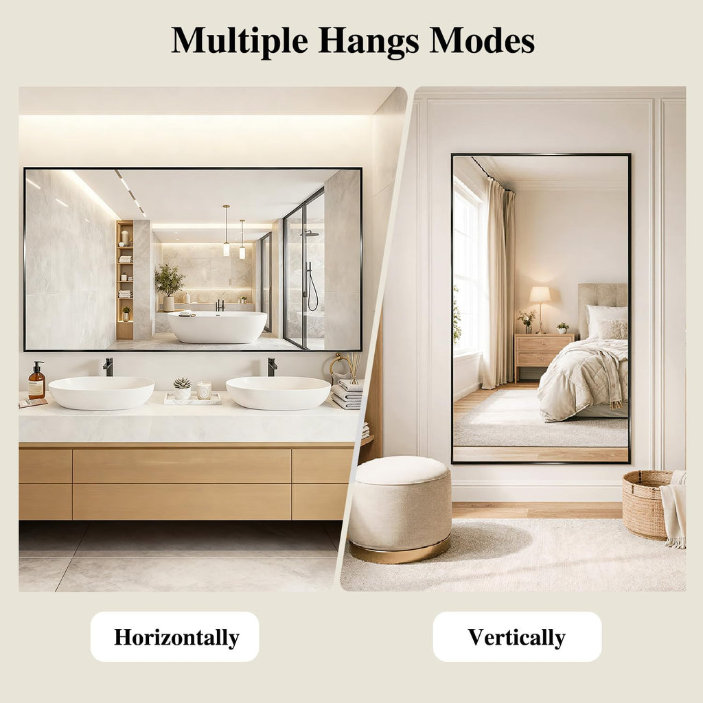 Black Mirrors for Wall, 30x36 Inch Bathroom Mirror, Rectangular Wall Mirror Bedroom Bathroom, Hangs Horizontally or