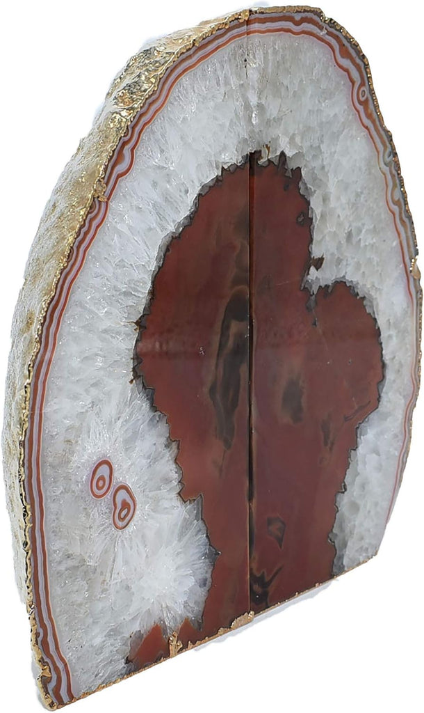 Gold-Rimmed Agate Bookends, Book Stoppers with Gold Edges, Agate Decor Crystal Bookends, Non-Skid Stone Bookends, Set