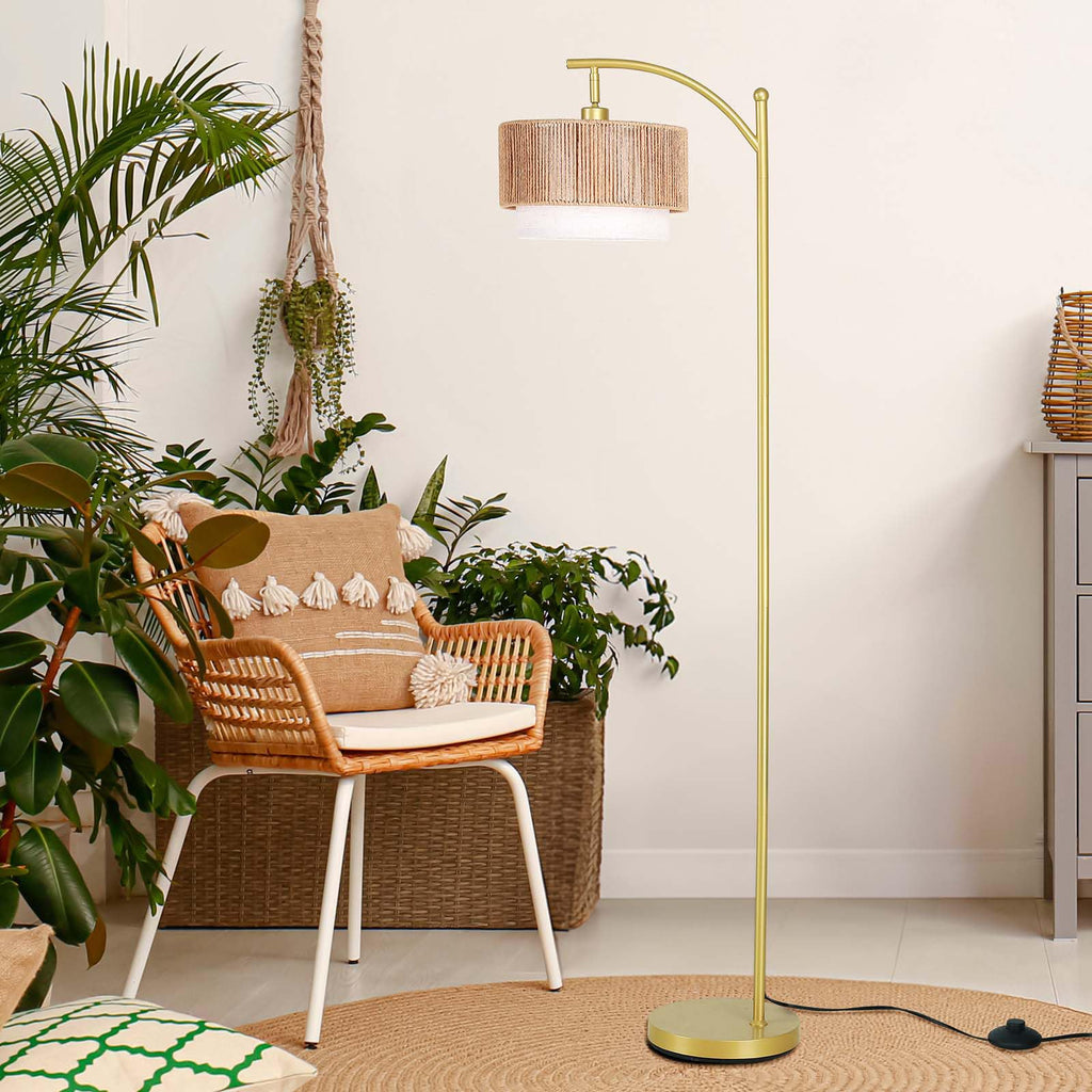 Arc Floor Lamps, Rattan Standing lamp with 12W Bulb