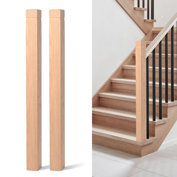 2PCS Solid Red Oak Stair Newel Post, 3.5 x 48 inch Wood Balusters