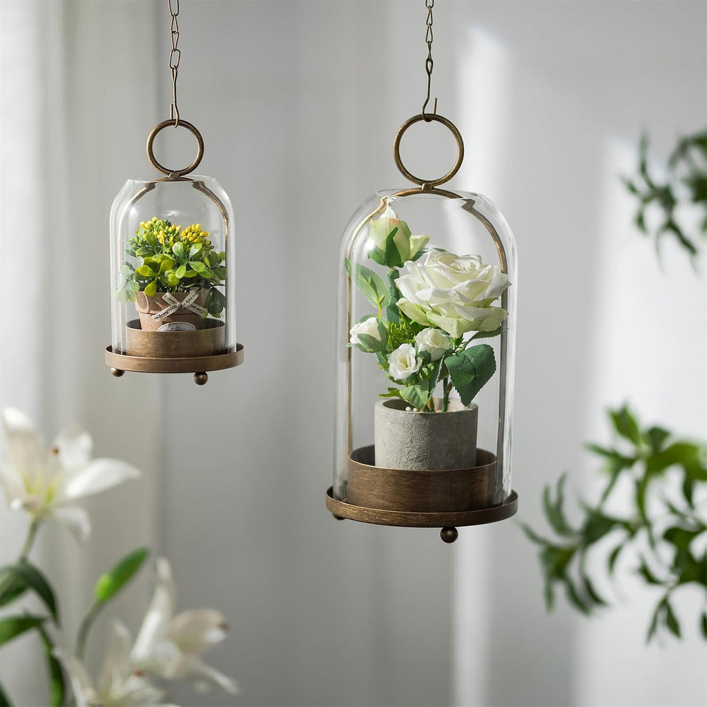 Hurricane Candle Holder Lanterns: Pillar Candle Holders Set of 2 for Outdoor - Antique Brass Metal Candleholder with