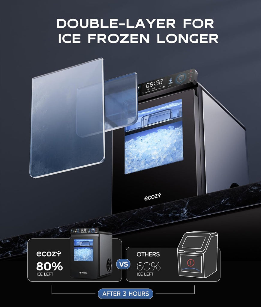 Smart Nugget Ice Maker Countertop, First Full-Color Smart Panel Ice Machine with APP Control, Double-Layer