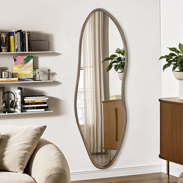65"x22" Irregular Full Length Mirror, Rustic Wood Full Body Mirror