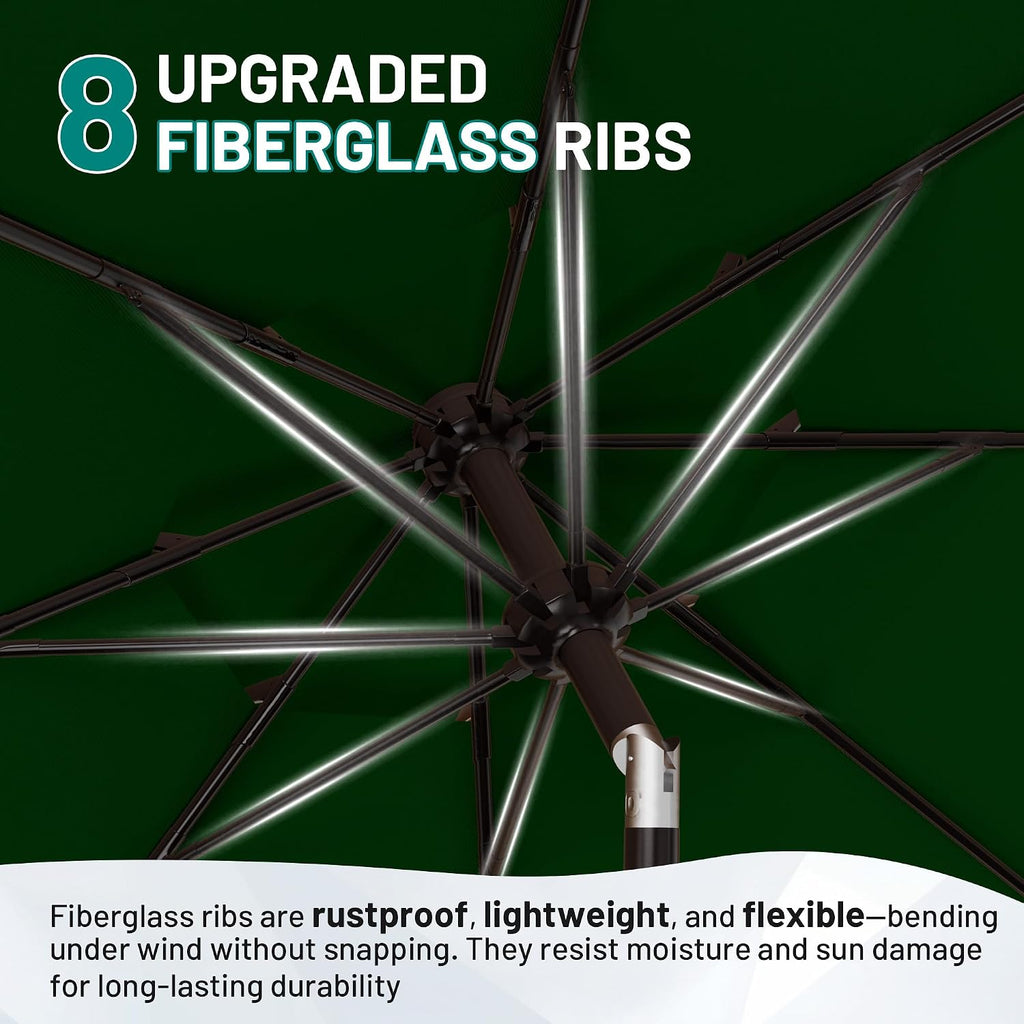 9ft Patio Umbrella with Fringe Tassels, Wind-Resistant Fiberglass Ribs - Dark Green