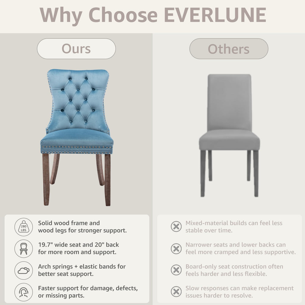 Light Blue Velvet Dining Chairs Set of 6 with Solid Wood Frame, Fabric Upholstered Kitchen & Dining Room Chair