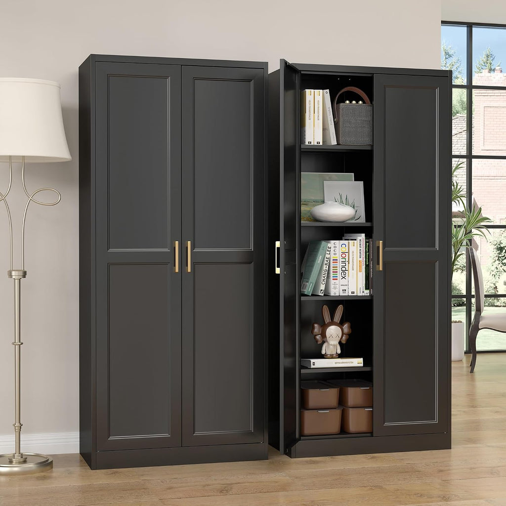 71"Metal Pantry Storage Cabinet with Doors & 4 Adjustable Shelves | Kitchen Pantry Cabinet,Black Kitchen Cabinet with