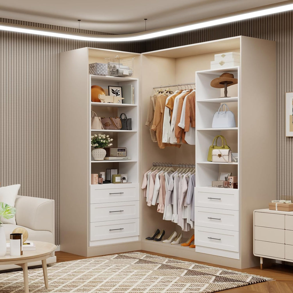 Closet System with 3 Drawers and Shelves, 81" Wood Closet Organizer System, 2FT Modular Closet System for Walk in
